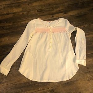 Rebecca Taylor brushed cotton cream embroidered popover blouse cottage-c…